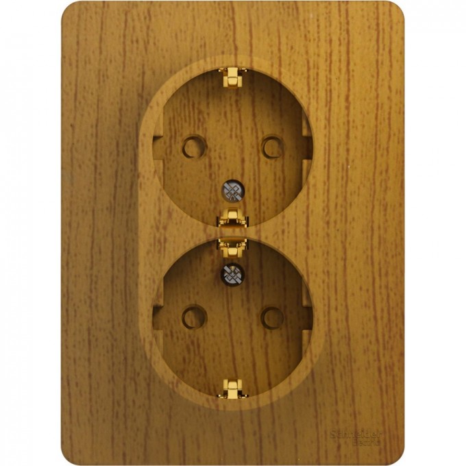 Розетка двойная SCHNEIDER ELECTRIC GLOSSA с заземлением, со шторками, в сборе, дерево дуб GSL000526