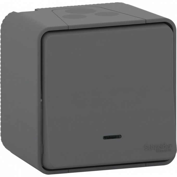 Переключатель SCHNEIDER ELECTRIC MUREVA S 1-клавишный, в сборе, О/У с подсветкой антрацит, IP55 MUR35024