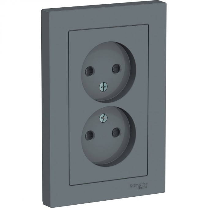 Розетка двойная SCHNEIDER ELECTRIC ATLASDESIGN без заземления, со шторками, в сборе, грифель ATN000722