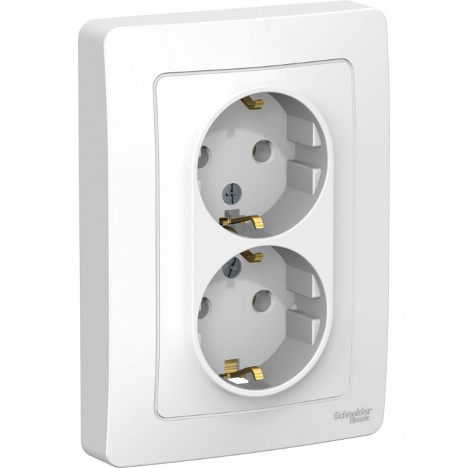 Розетка двойная SCHNEIDER ELECTRIC BLANCA с/у, с заземлением, без шторок, 16А, 250В, белый BLNRS001021
