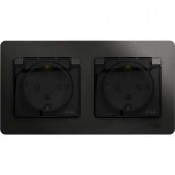 Розетка двойная SCHNEIDER ELECTRIC GLOSSA с заземлением, со шторками, в сборе, IP44, антрацит Розетка двойная SCHNEIDER ELECTRIC GLOSSA с заземлением, со шторками, в сборе, IP44, антрацит