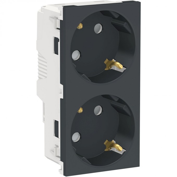 Розетка двойная SCHNEIDER ELECTRIC UNICA MODULAR, со шторками, с заземлением, с винтовыми зажимами, антрацит NU306754A