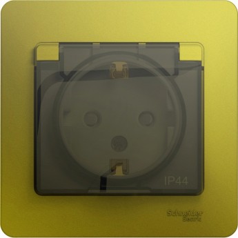 Розетка SCHNEIDER ELECTRIC GLOSSA с заземлением, IP44, со шторкой, с крышкой, в сборе, фисташковый