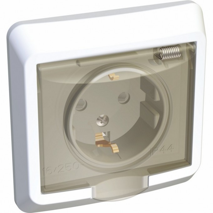 Розетка SCHNEIDER ELECTRIC ЭТЮД С/У IP44 с заземлением со штороками 16А 250B, белый, Россия PC16-044B
